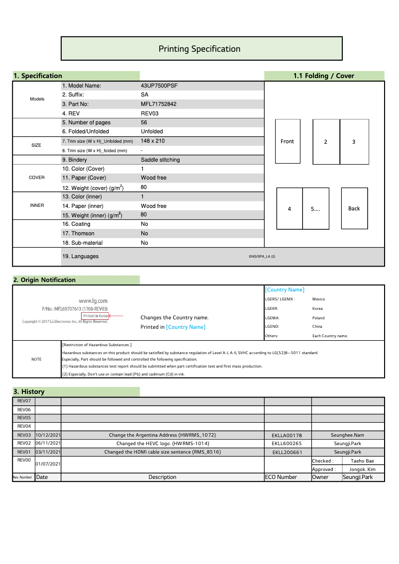 Imagen de la primera página del manual del dispositivo 65UP7750PSB