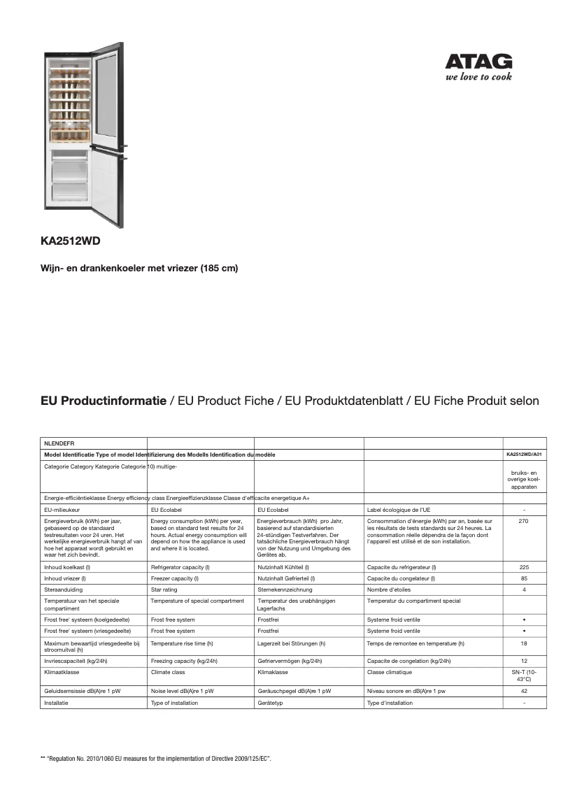 Página 1 del manual Ficha técnica Atag KA2512WD