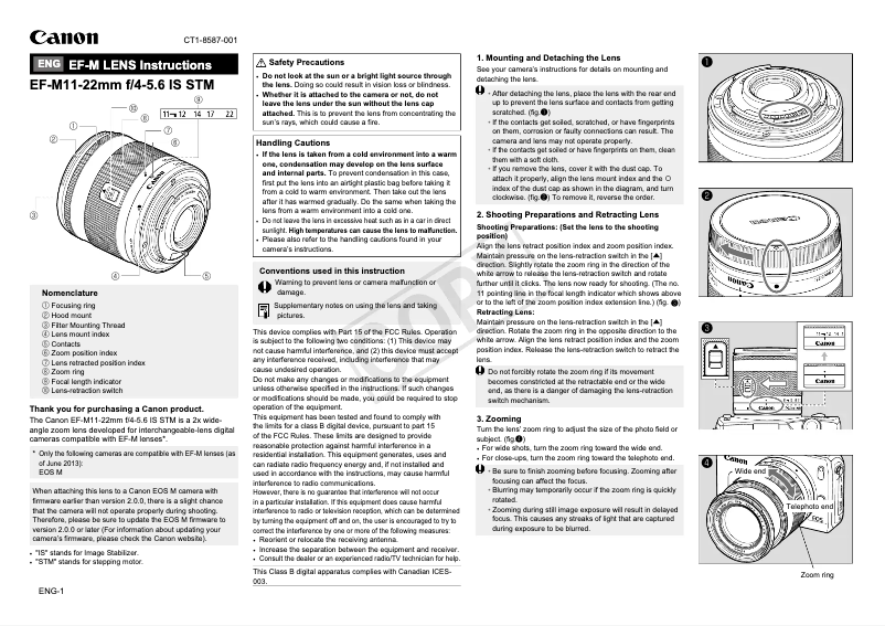 Imagen de la primera página del manual del dispositivo EF-M 11-22mm f/4-5.6 IS STM