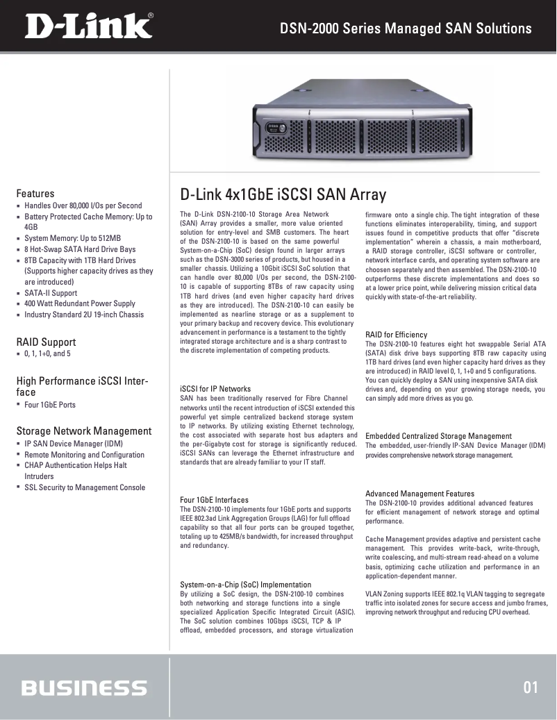 Página 1 del manual Ficha técnica D-Link DSN-2100