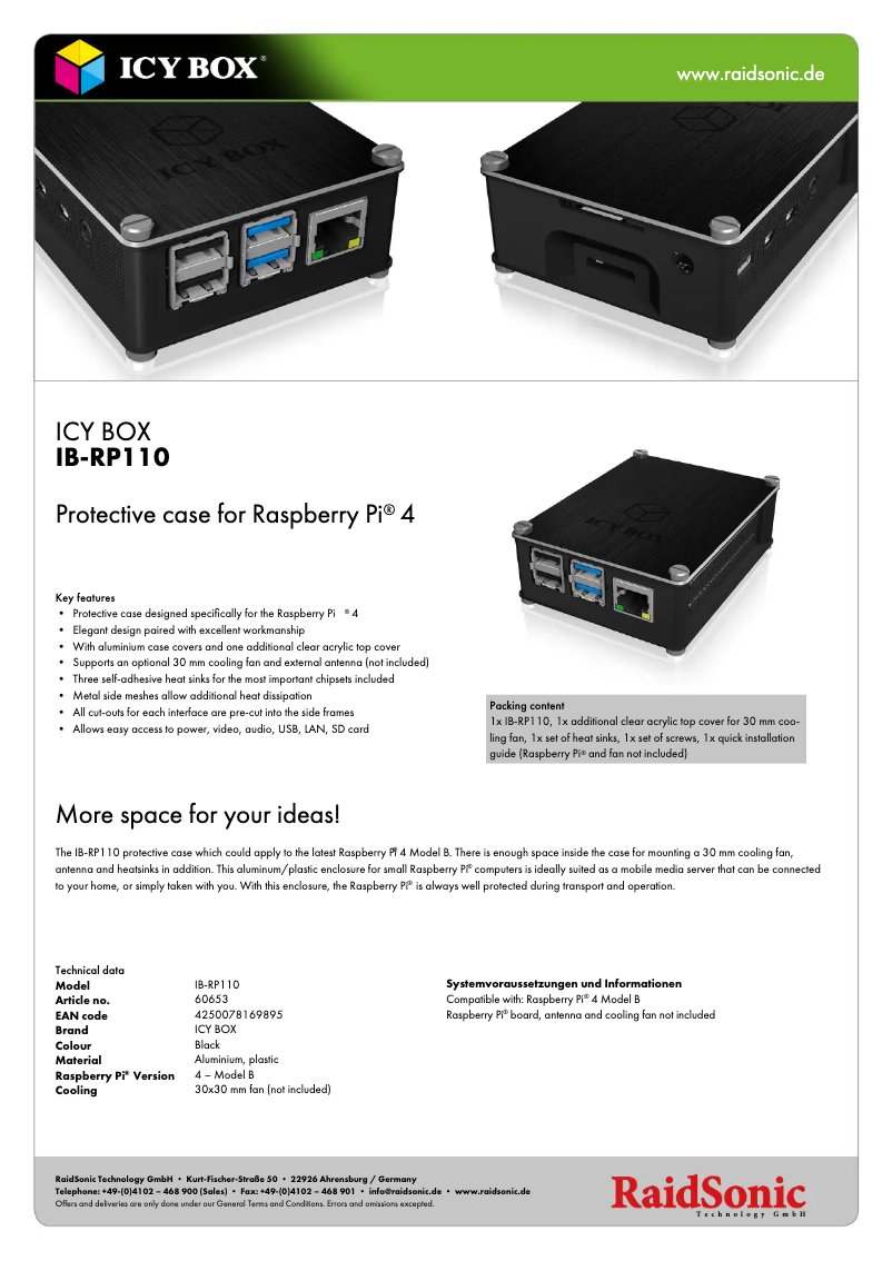 Página 1 del manual Ficha técnica Icy Box IB-RP110
