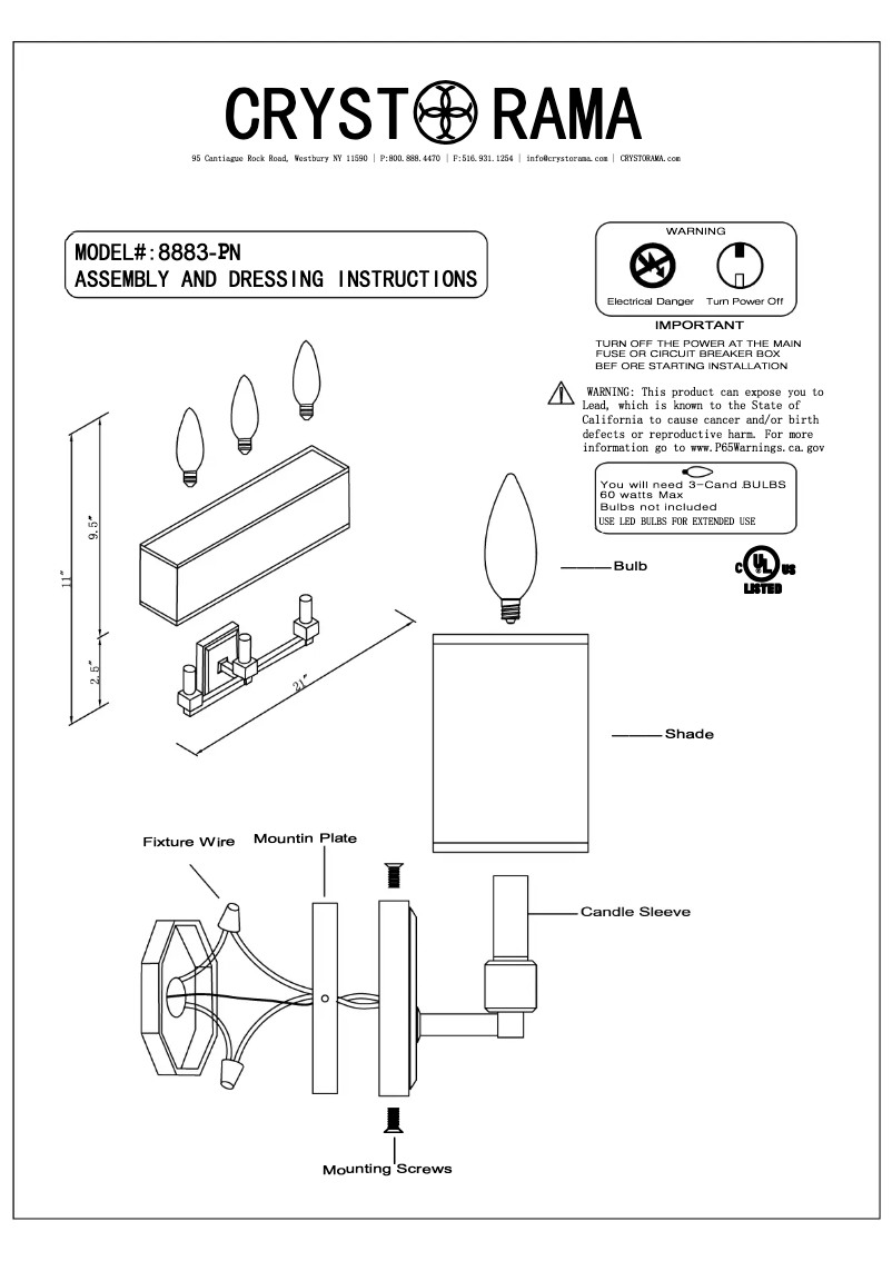 Página 1 del manual Manual de usuario Crystorama Dixon 8883-PN