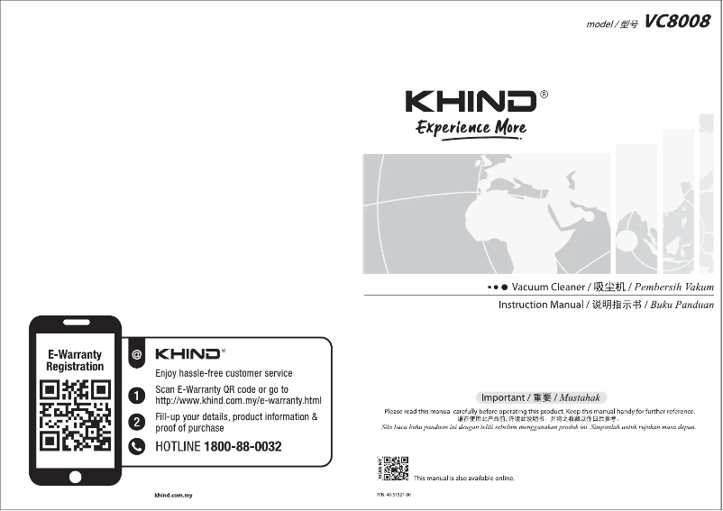 Página 1 del manual Manual de usuario Khind VC8008