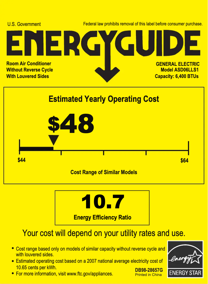 Página 1 del manual Etiqueta energética GE ASD06LL