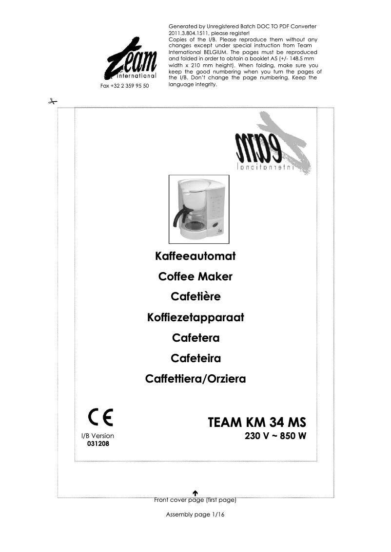 Imagen de la primera página del manual del dispositivo KM 34 MS