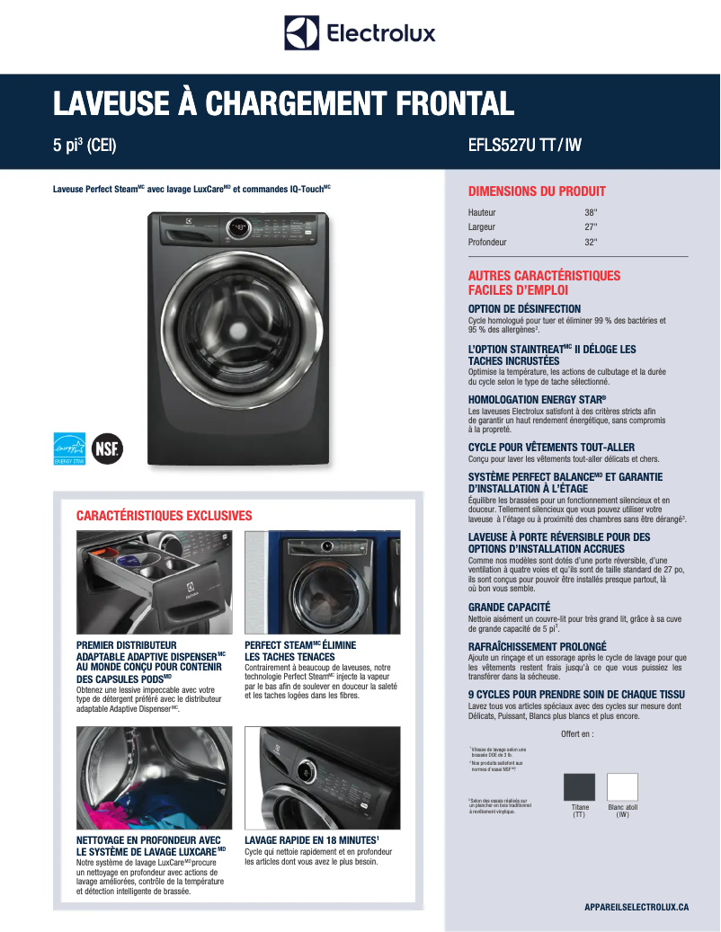 Página 1 del manual Ficha técnica Electrolux EFLS527UIW