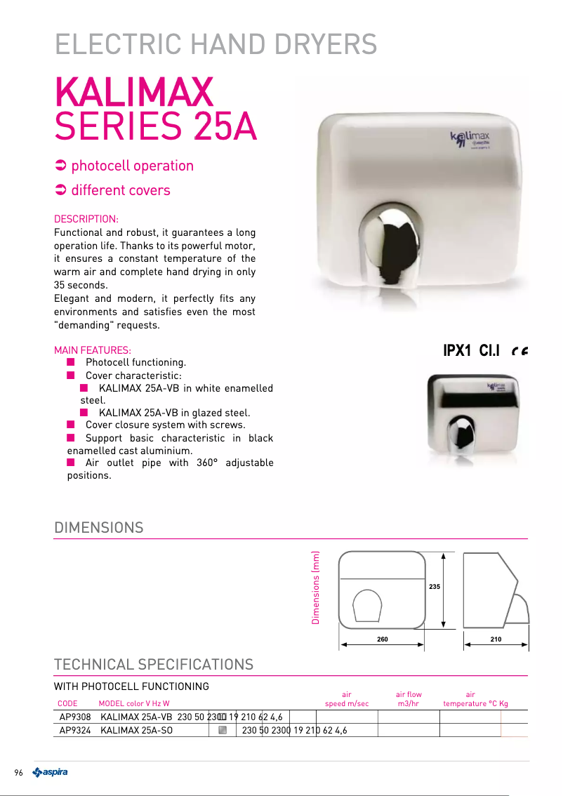 Página 1 del manual Ficha técnica Fantini Cosmi KALIMAX 25A