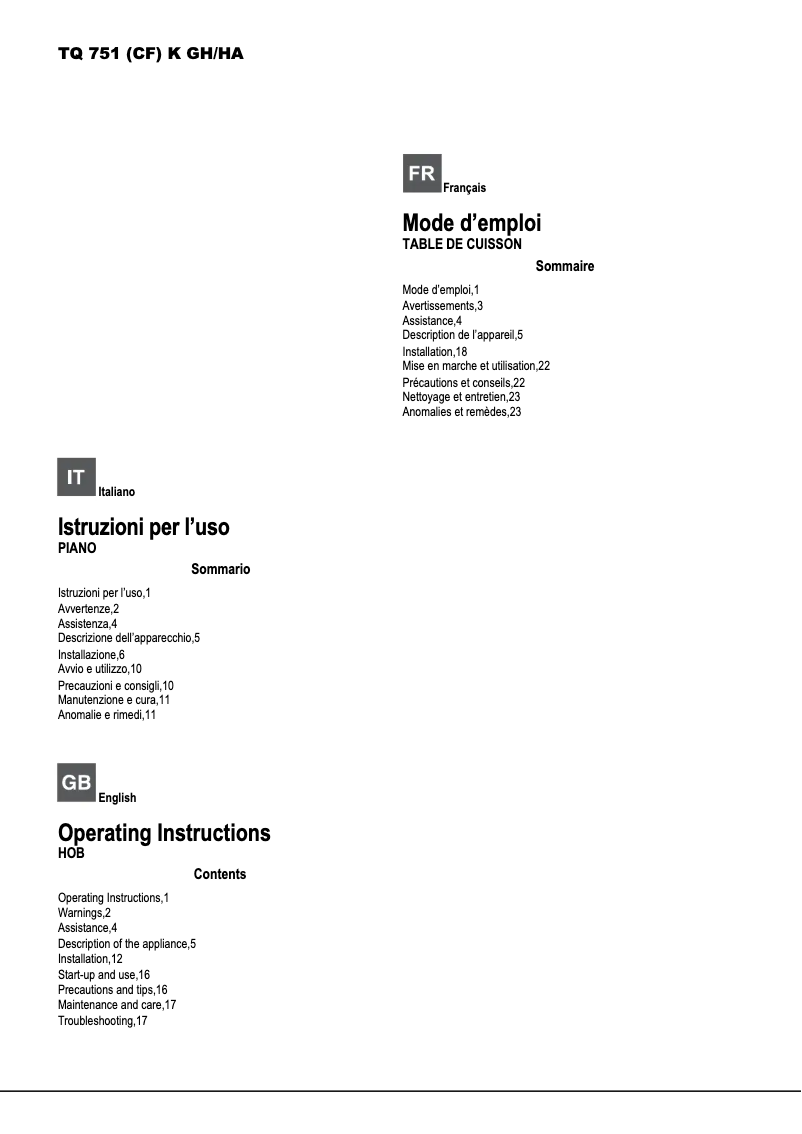 Página 1 del manual Manual de usuario Hotpoint Ariston TQ 751 (CF) K GH/HA