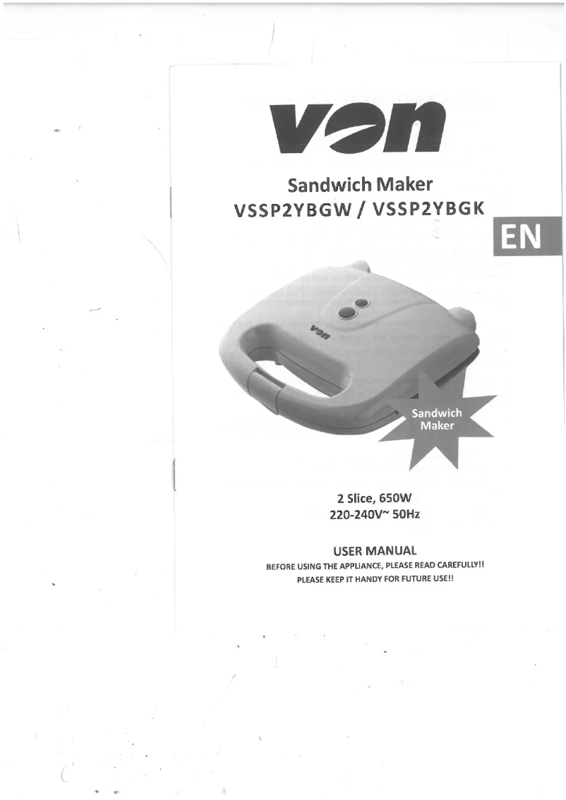 Imagen de la primera página del manual del dispositivo VSSP2YBGW