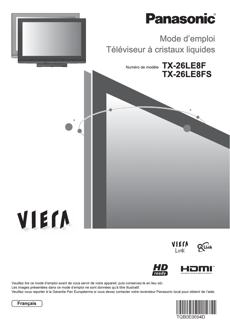 Imagen de la primera página del manual del dispositivo Viera TX-26LE8FS