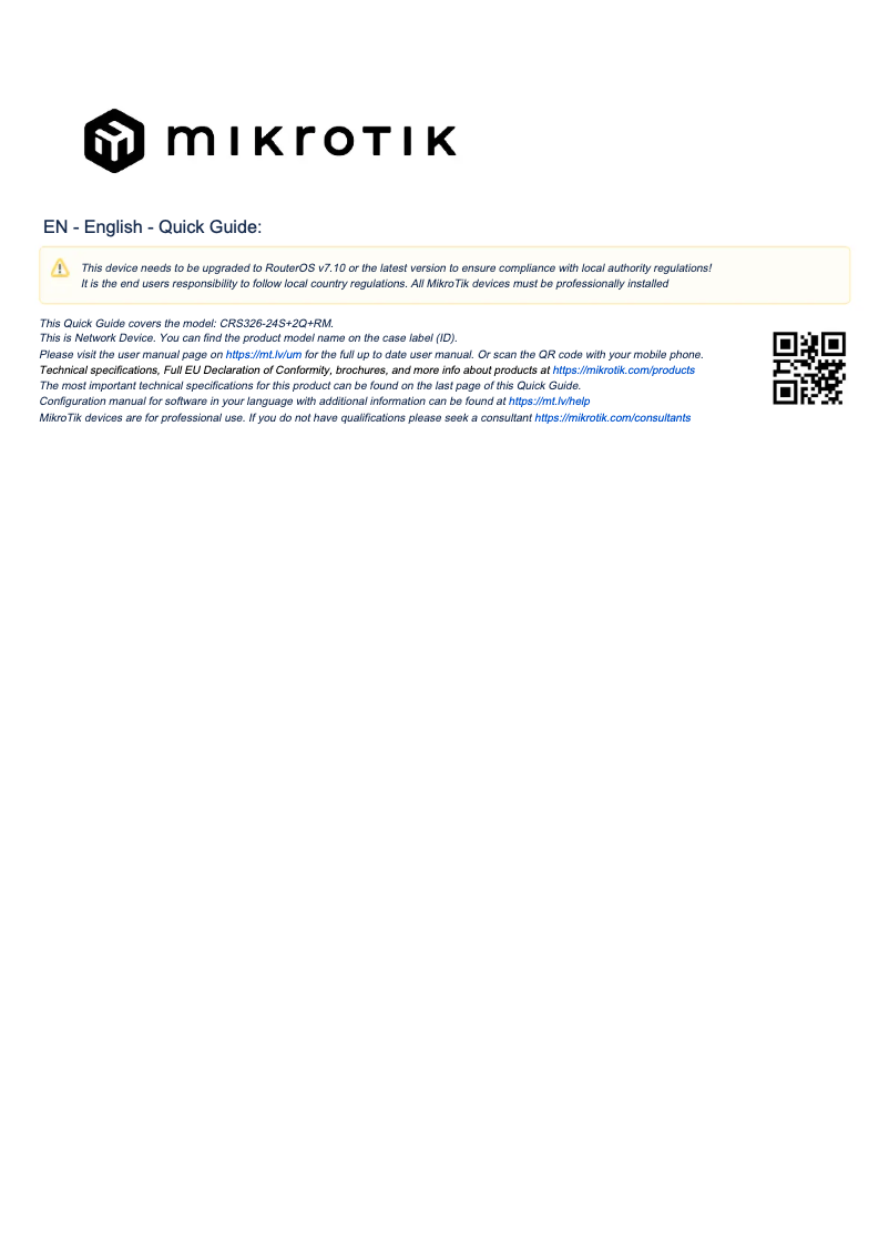 Imagen de la primera página del manual del dispositivo CRS326-24S+2Q+RM