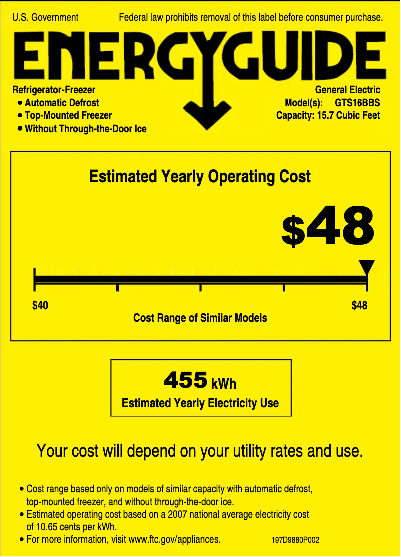 Página 1 del manual Etiqueta energética GE GTS16BBSLBB