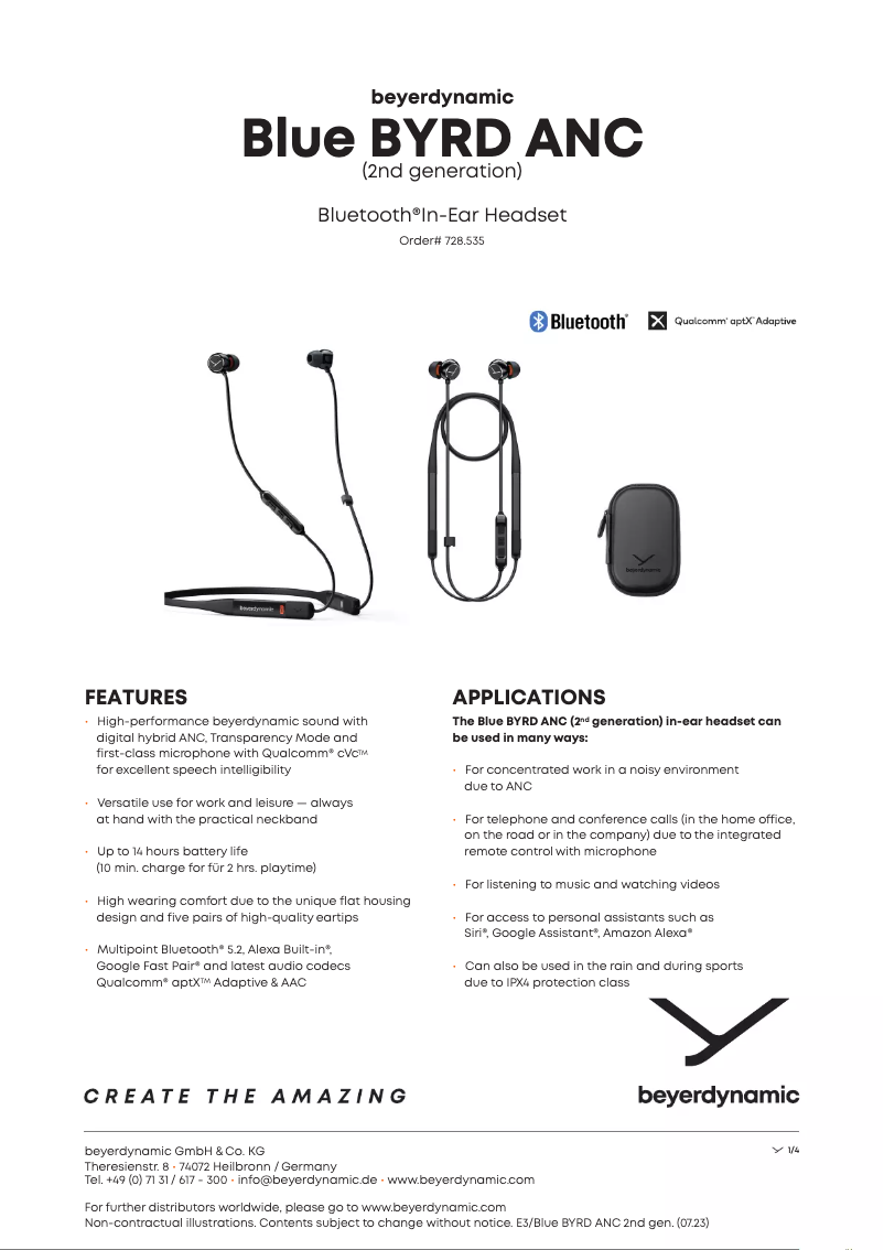 Página 1 del manual Ficha técnica Beyerdynamic Blue BYRD ANC