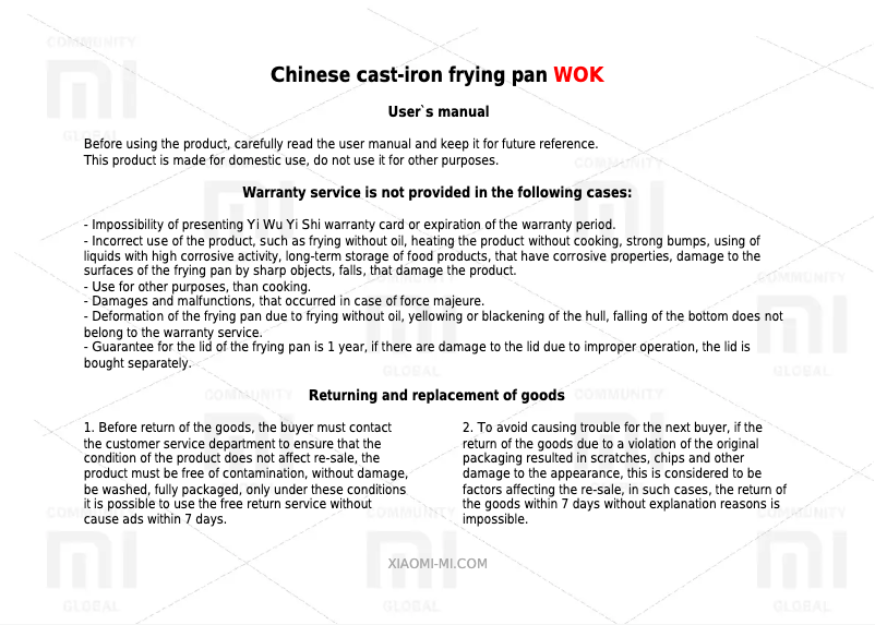 Imagen de la primera página del manual del dispositivo Yi Wu Yi Shi Wok