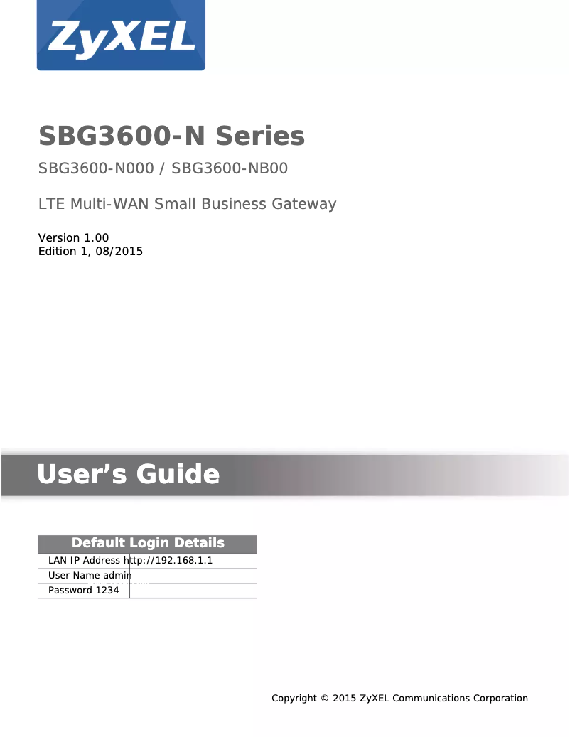 Página 1 del manual Manual de usuario ZyXEL SBG3600-N