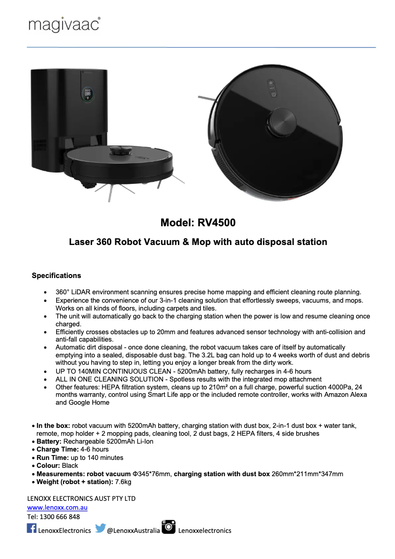 Página 1 del manual Ficha técnica Magivaac RV4500