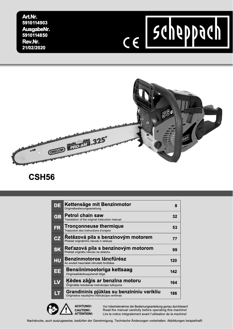 Página 1 del manual Manual de usuario Scheppach CSH56