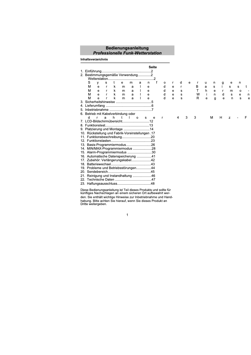 Imagen de la primera página del manual del dispositivo WS 2307