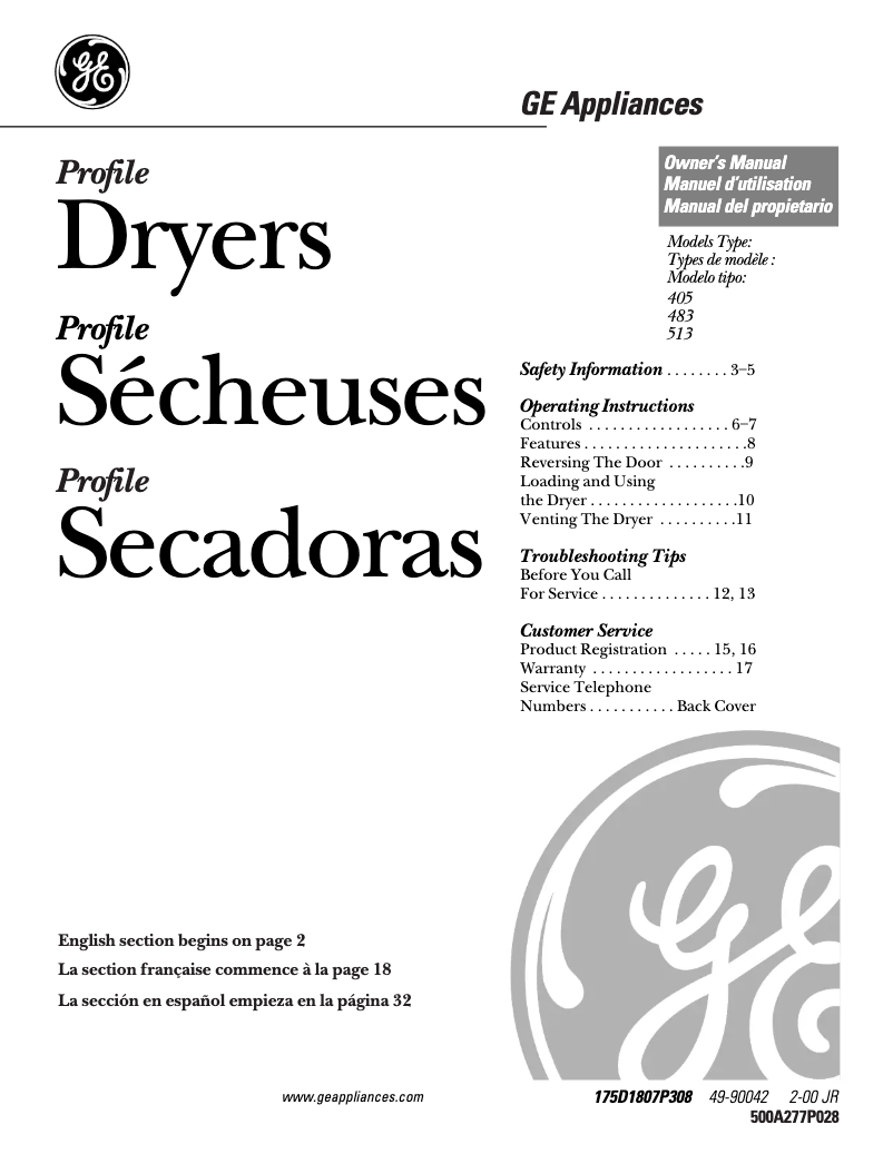 Página 1 del manual Manual de uso y mantenimiento GE Profile Prodigy DPSR483GAAA