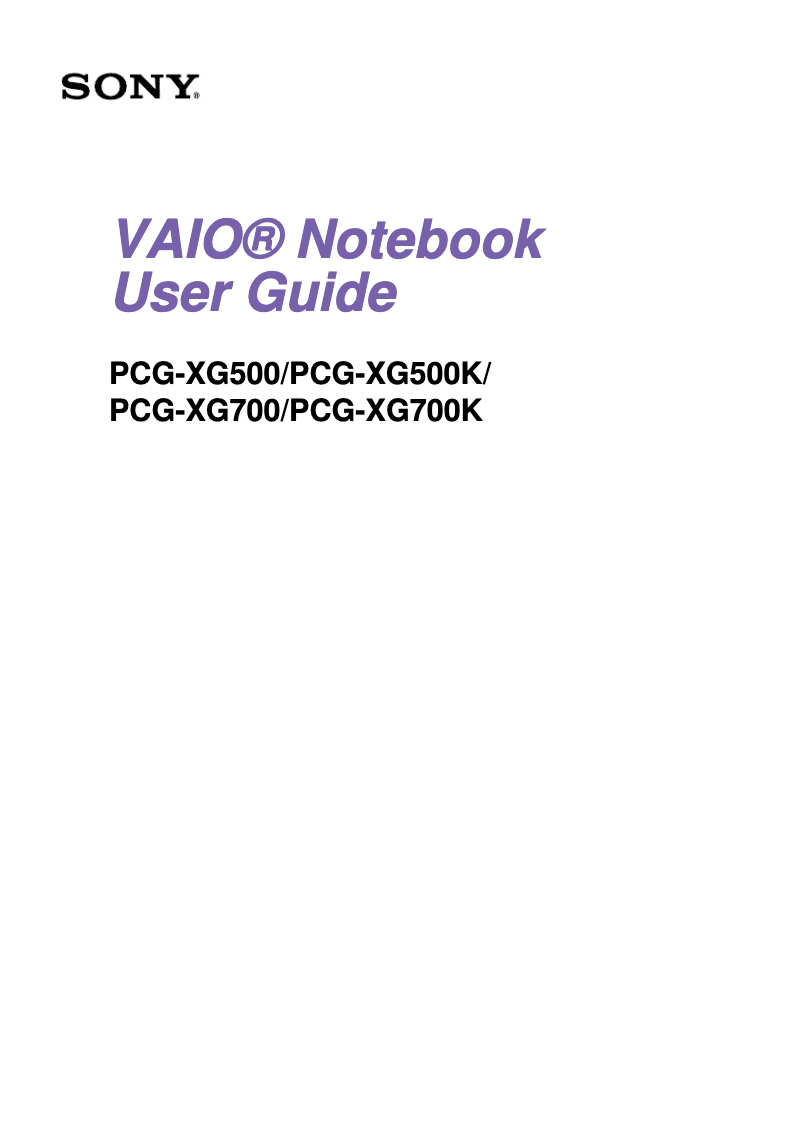 Imagen de la primera página del manual del dispositivo Vaio PCG-XG500