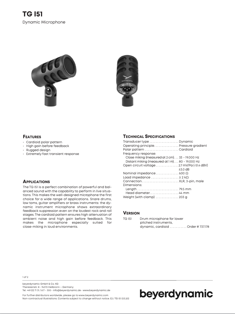 Página 1 del manual Ficha técnica Beyerdynamic TG I51