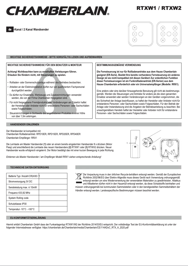 Página 1 del manual Manual de usuario Chamberlain RTXW2