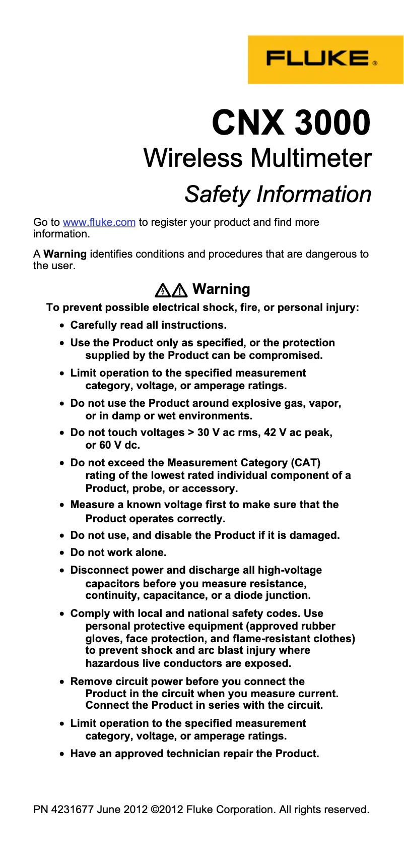 Página 1 del manual Instrucciones de seguridad Fluke CNX a3000 AC