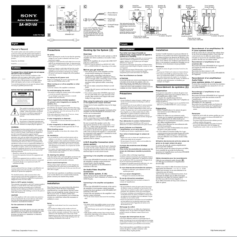 Página nº 1 - Manual de usuario Sony SA-WD100