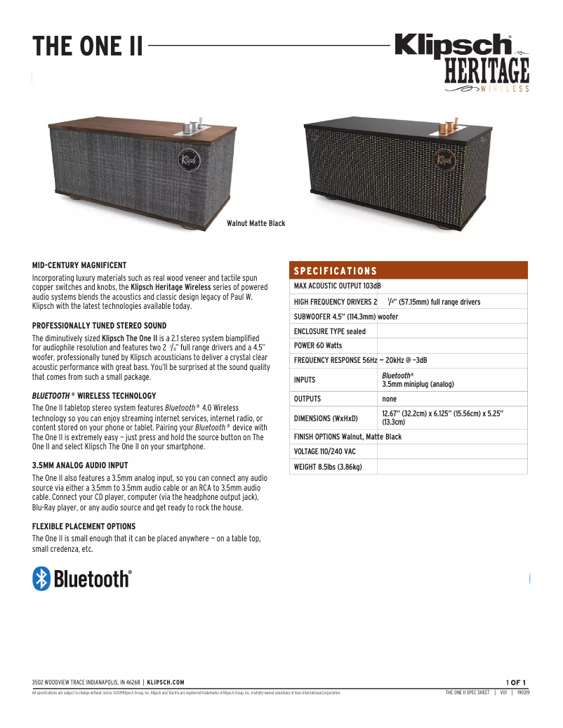 Página 1 del manual Ficha técnica Klipsch The One II