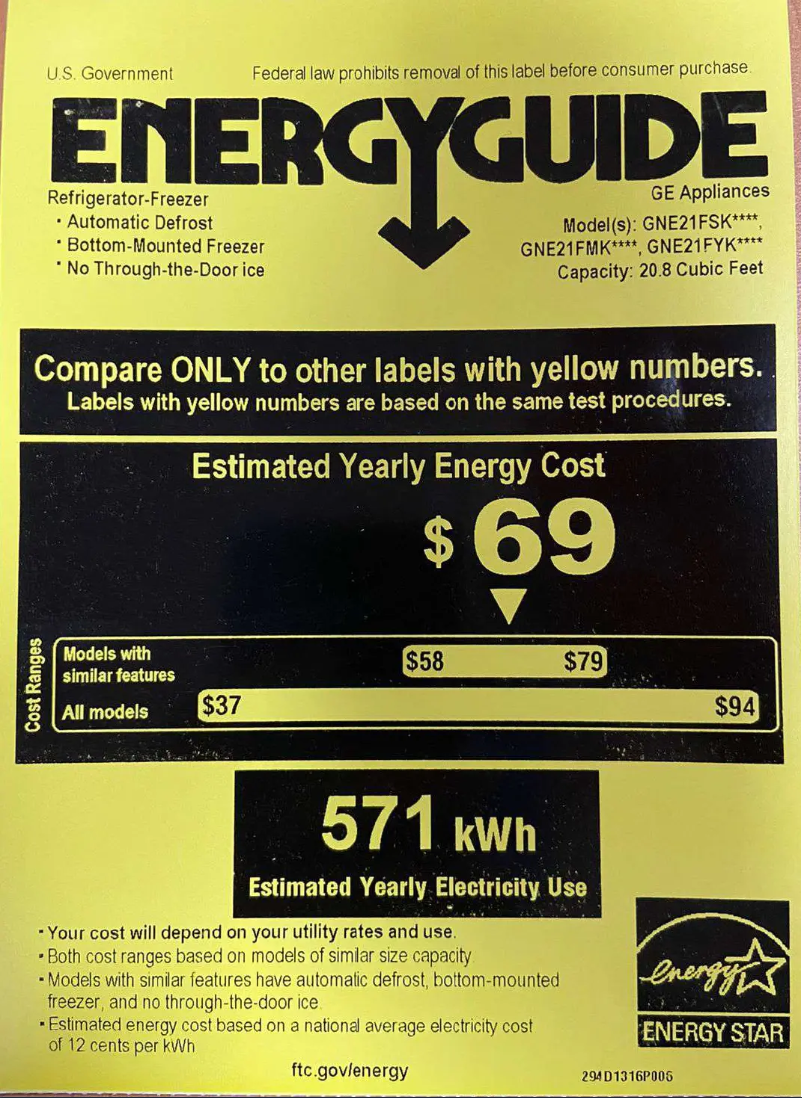 Página 1 del manual Etiqueta energética GE GNE21FMKES