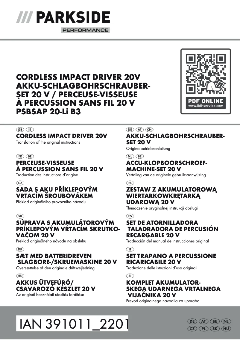 Página 1 del manual Manual de usuario Parkside PSBSAP 20-Li A1