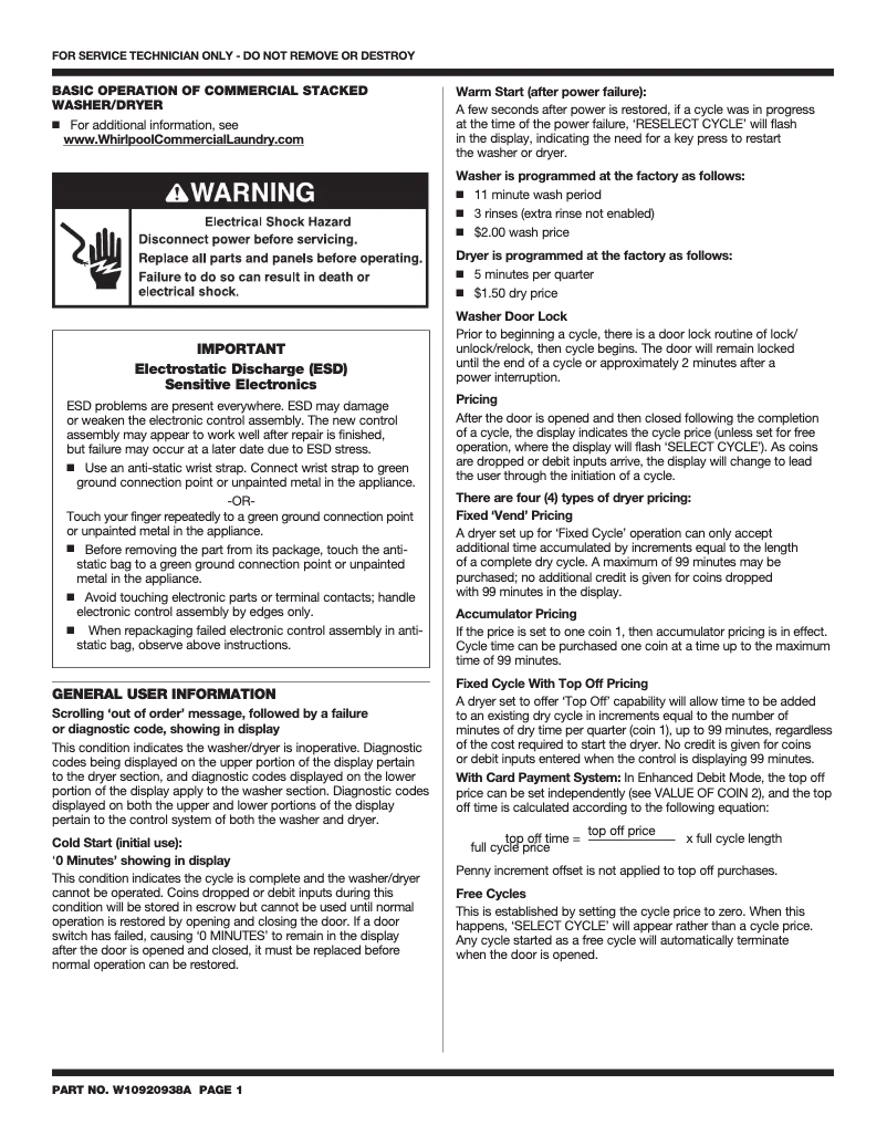 Página 1 del manual Ficha técnica Whirlpool CGT9000GQ