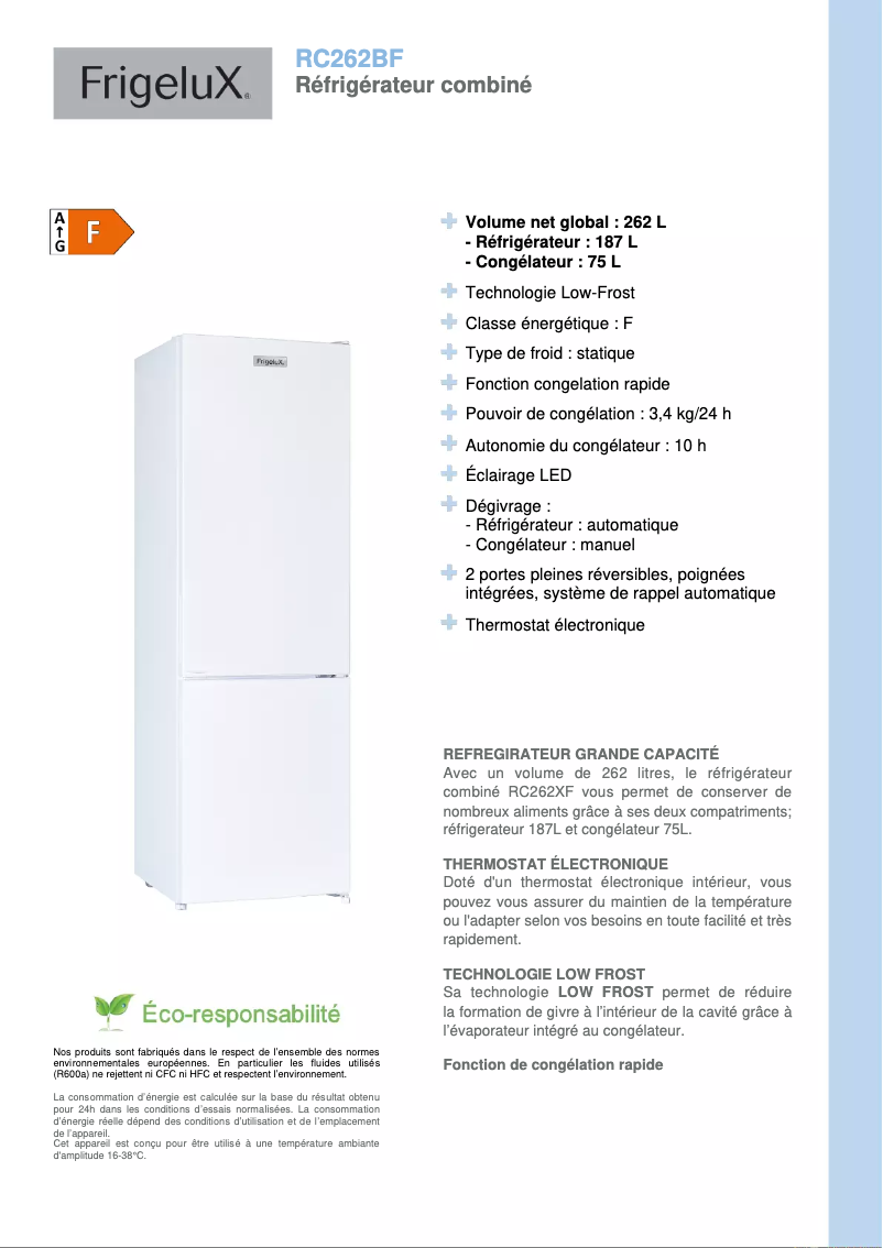 Imagen de la primera página del manual del dispositivo RC262BF