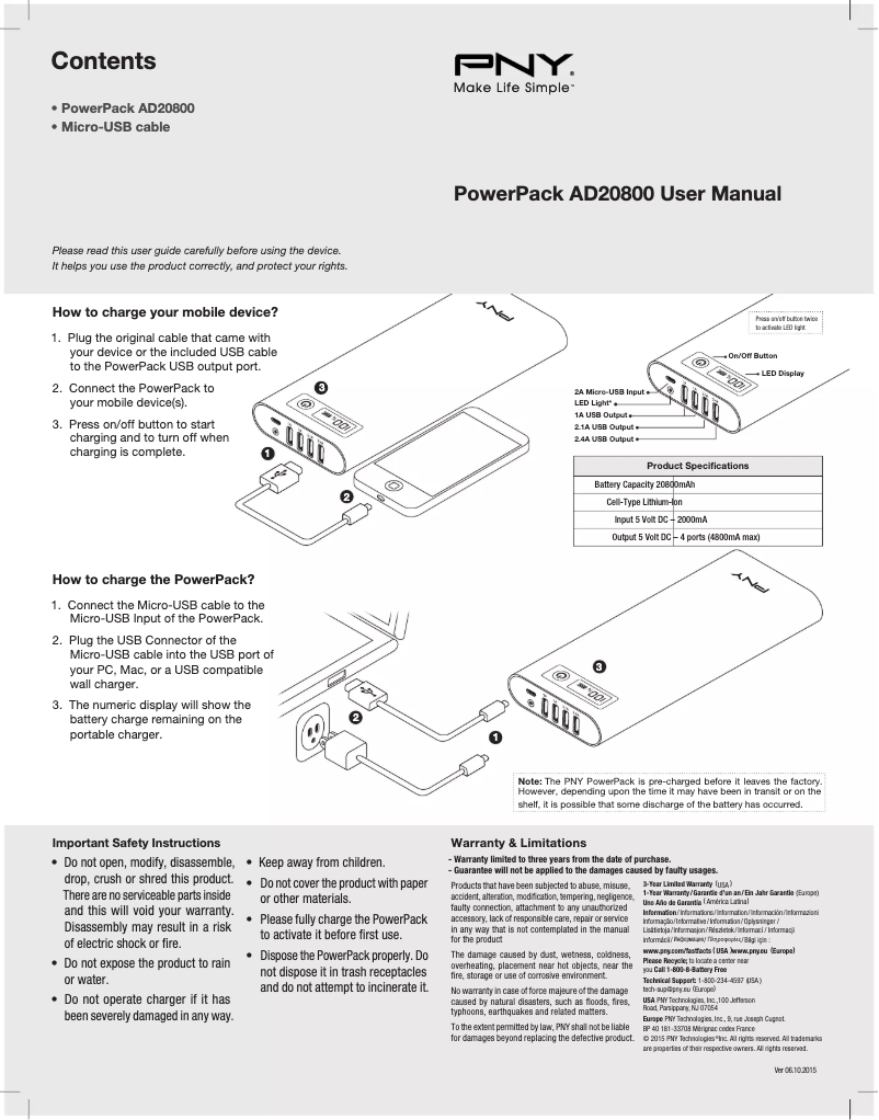 Página nº 1 - Manual de usuario PNY PowerPack AD20800