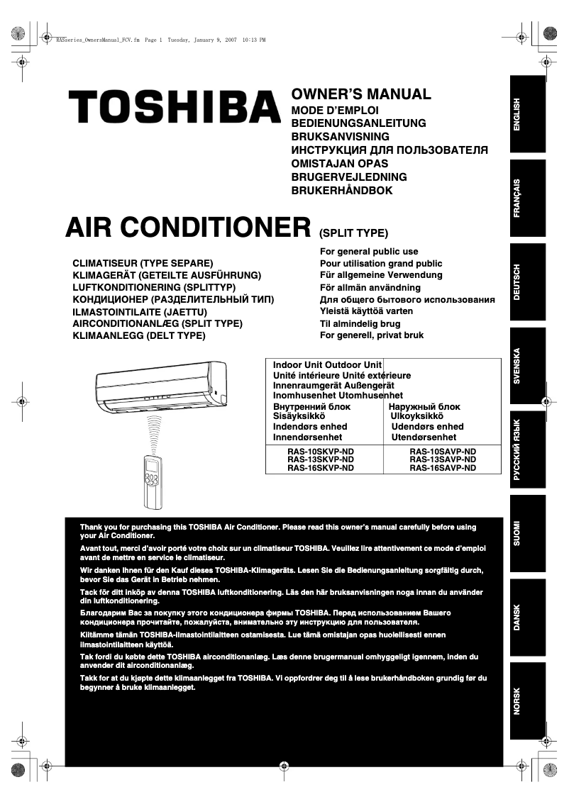 Página 1 del manual Manual de usuario Toshiba RAS-10SKVP-ND