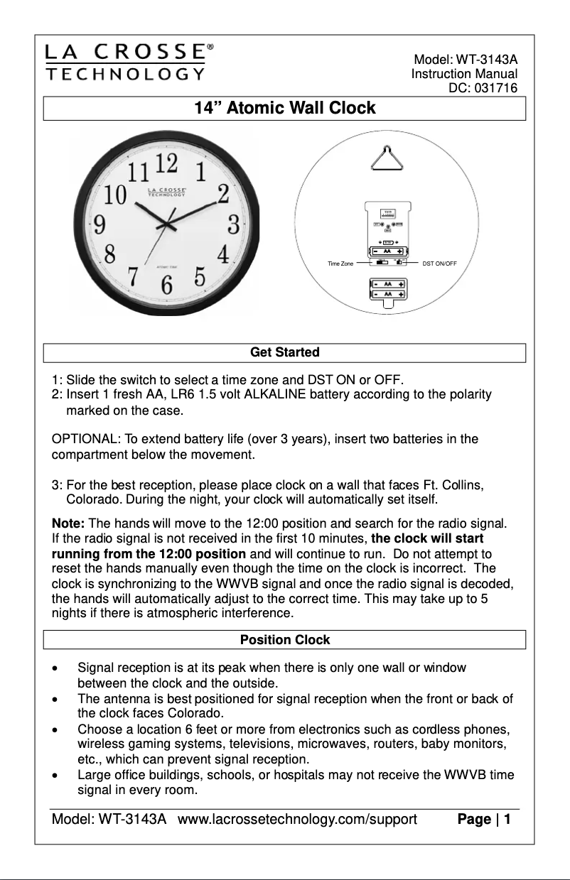 Imagen de la primera página del manual del dispositivo WT-3143AX1