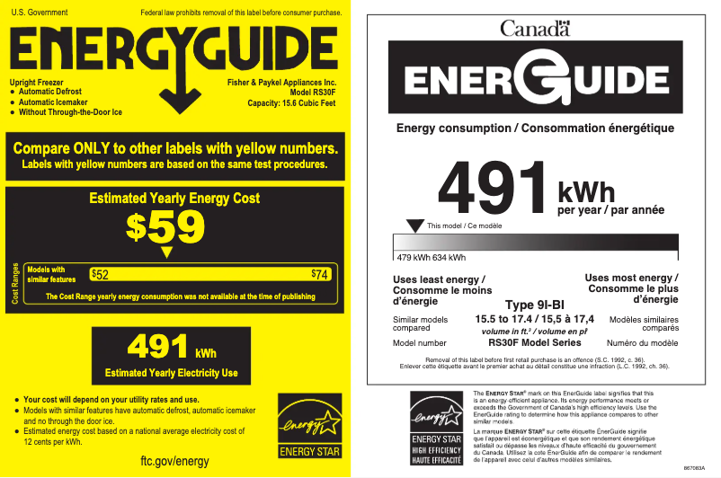 Página 1 del manual Etiqueta energética Fisher & Paykel RS3084FRJ1