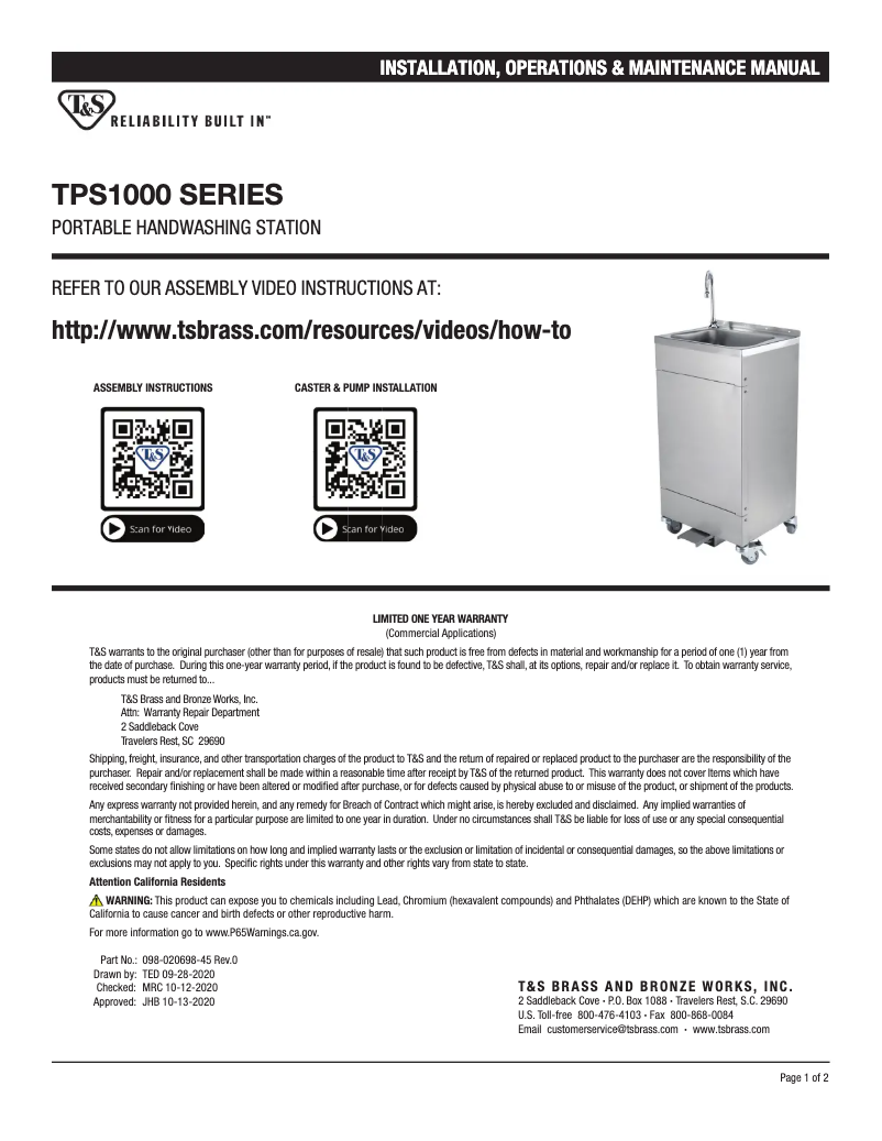 Página 1 del manual Manual de usuario T&S TPS1010-B0520V5