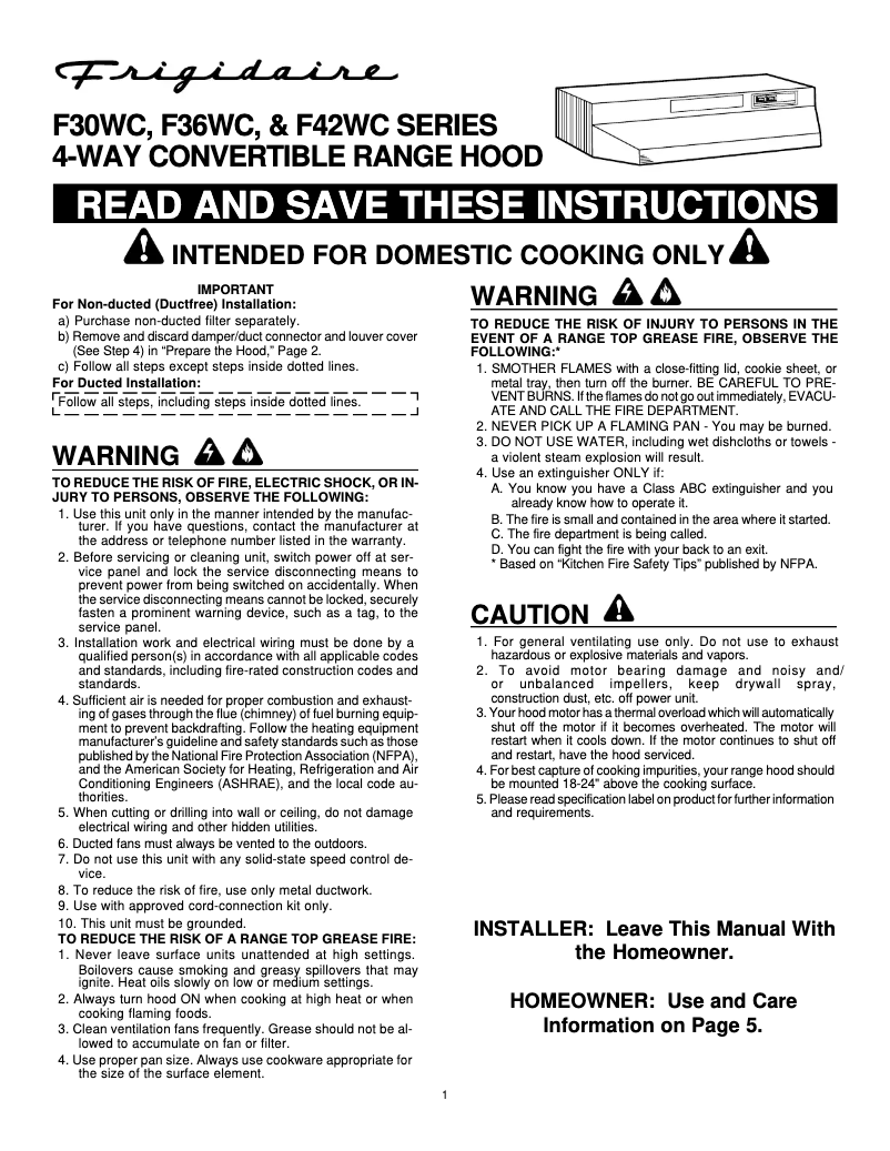 Página nº 1 - Manual de usuario Frigidaire F36WC19EC