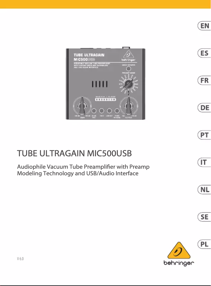 Página 1 del manual Manual de usuario Behringer Tube Ultragain MIC500USB