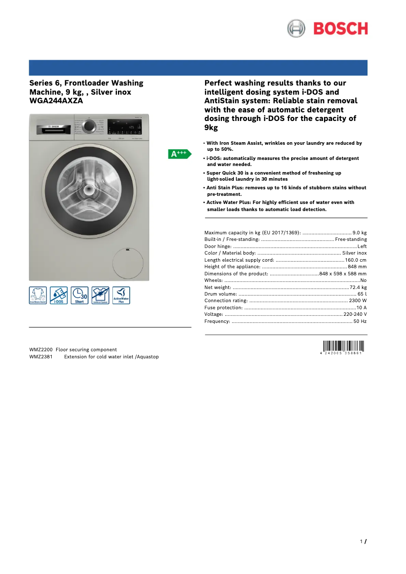 Página 1 del manual Ficha técnica Bosch WGA244AXZA