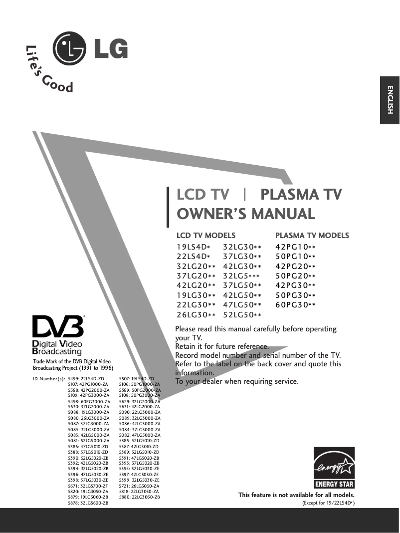 Imagen de la primera página del manual del dispositivo 52LG5020