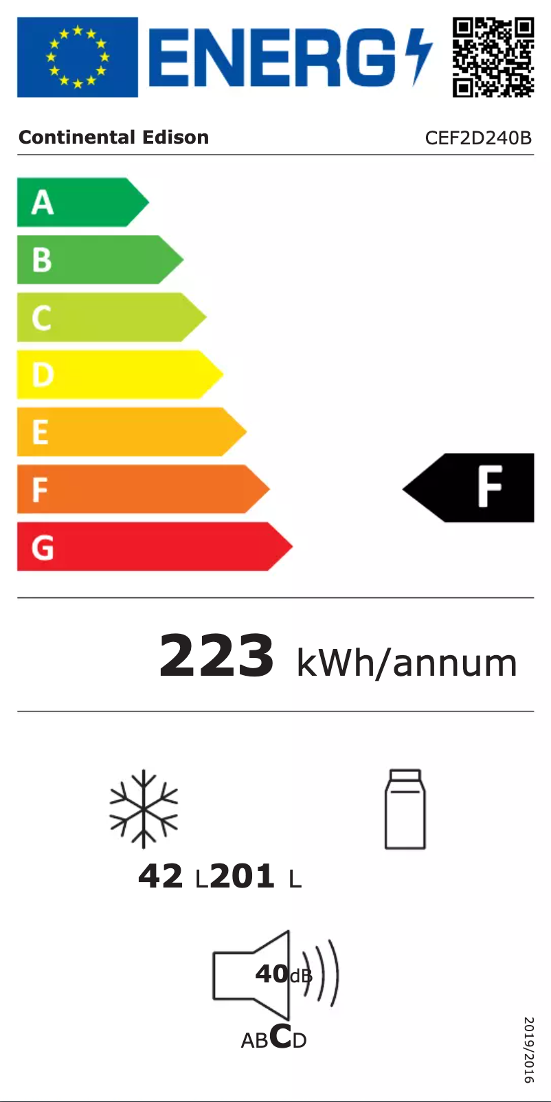 Página 1 del manual Etiqueta energética Continental Edison CEF2D240S