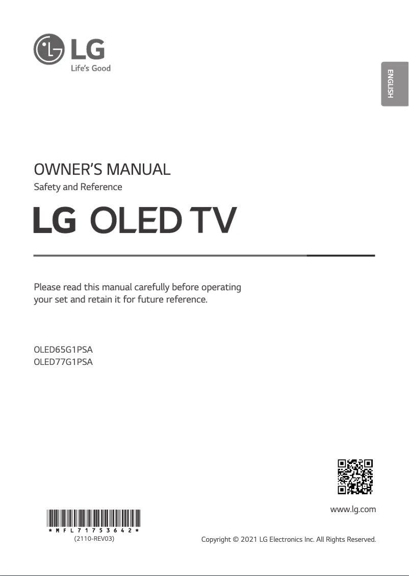Imagen de la primera página del manual del dispositivo OLED65G1PSA