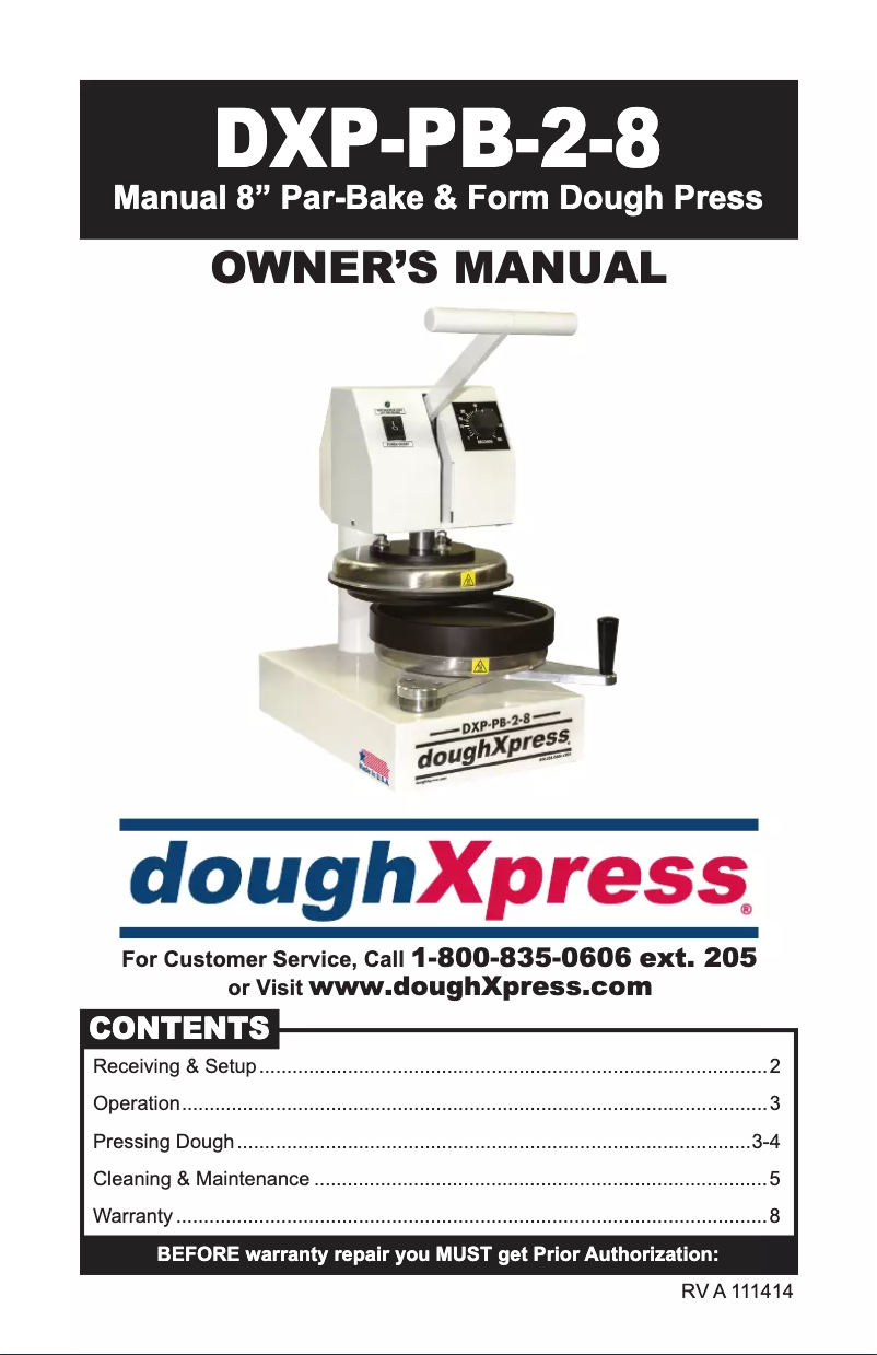 Página 1 del manual Manual de usuario DoughXpress DXP-PB-2-8-220