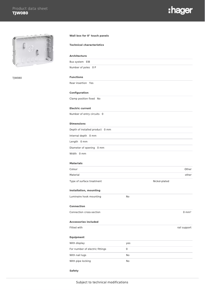 Imagen de la primera página del manual del dispositivo TJW080