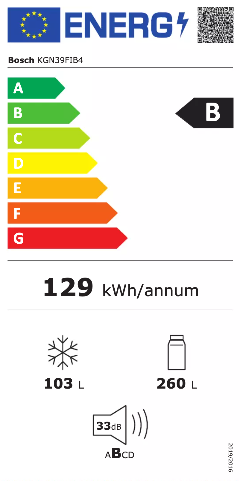 Página nº 1 - Etiqueta energética Bosch KGN39FIB4