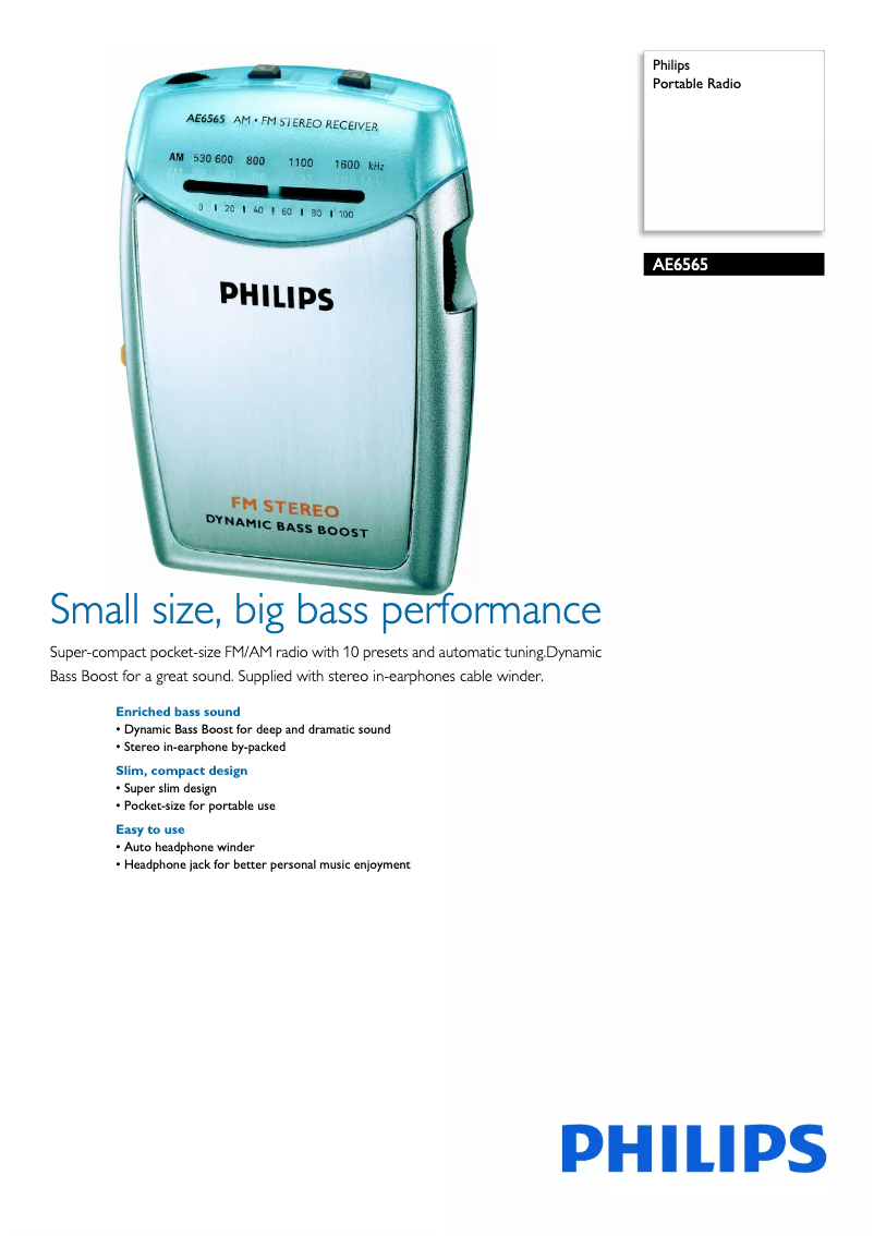 Página 1 del manual Ficha técnica Philips AE6565