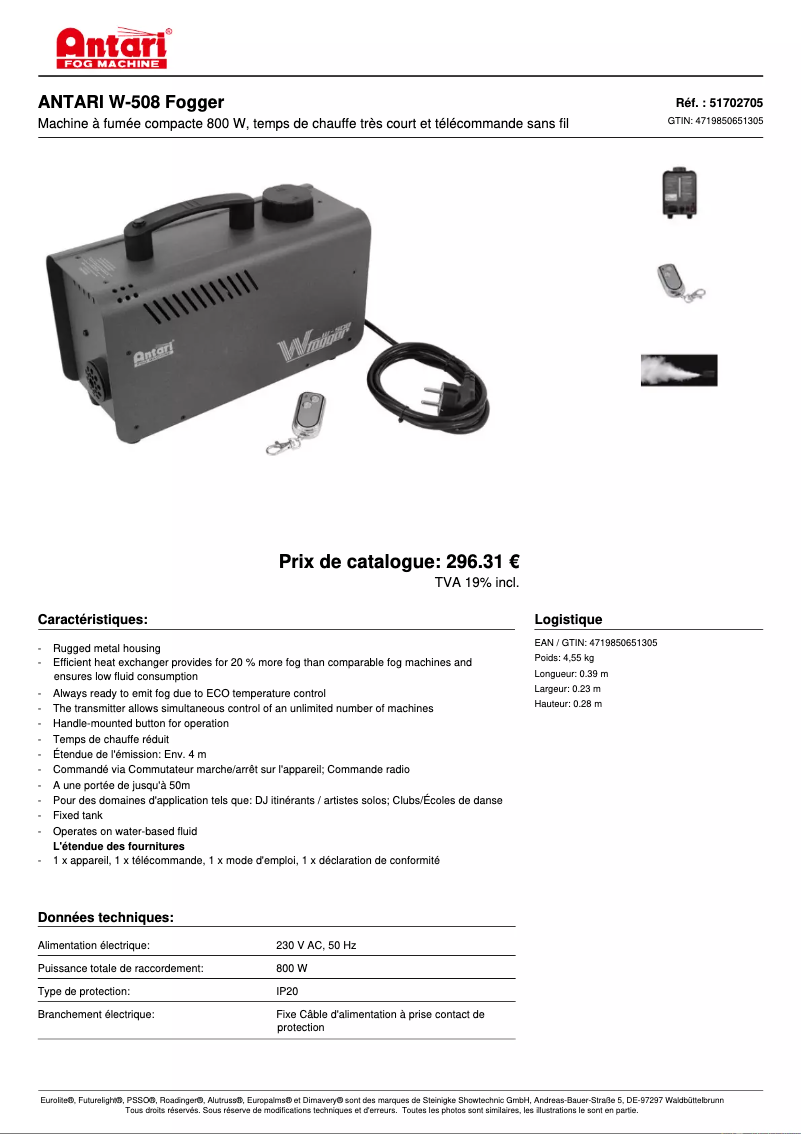 Página 1 del manual Ficha técnica Antari W-508
