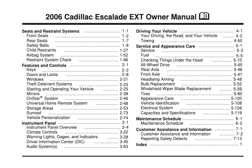Imagen de la primera página del manual del dispositivo Escalade (2006)